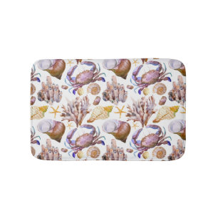 Watercolor Sea Life Pattern 4 Bath Mat