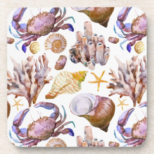 Watercolor Sea Life Pattern 4 Beverage Coaster