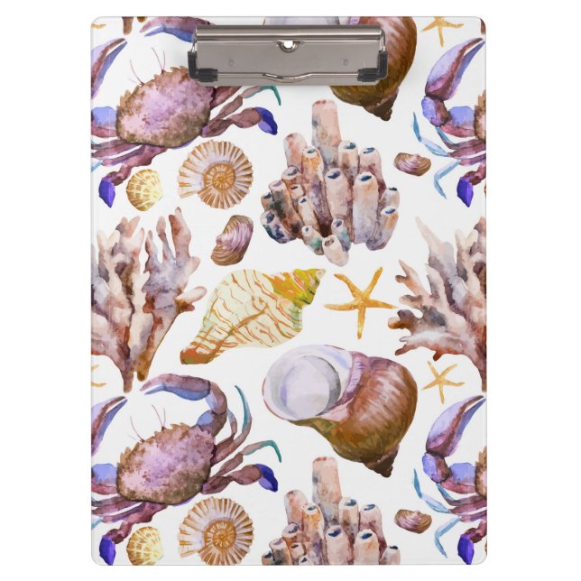 Watercolor Sea Life Pattern 4 Clipboard (Front)