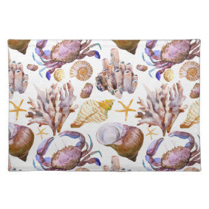 Watercolor Sea Life Pattern 4 Cloth Placemat