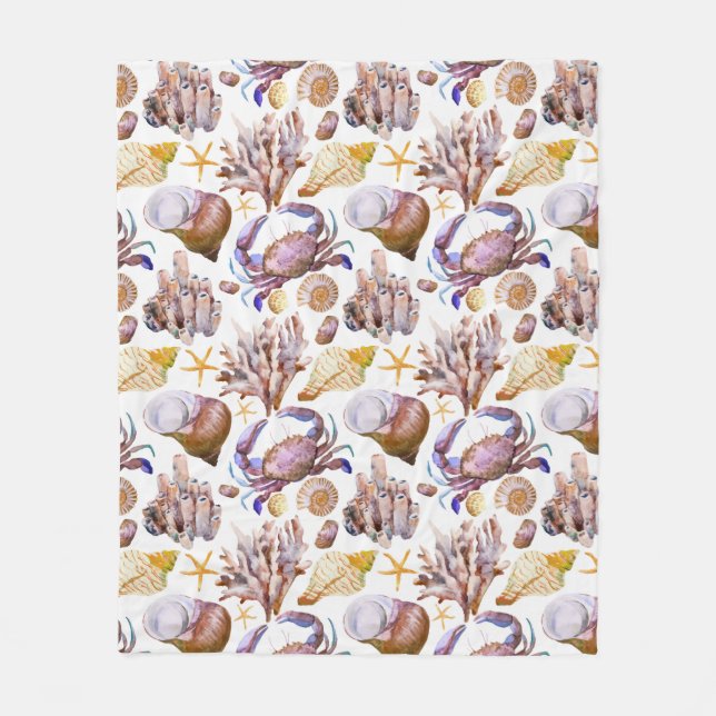 Watercolor Sea Life Pattern 4 Fleece Blanket (Front)