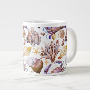 Watercolor Sea Life Pattern 4 Giant Coffee Mug