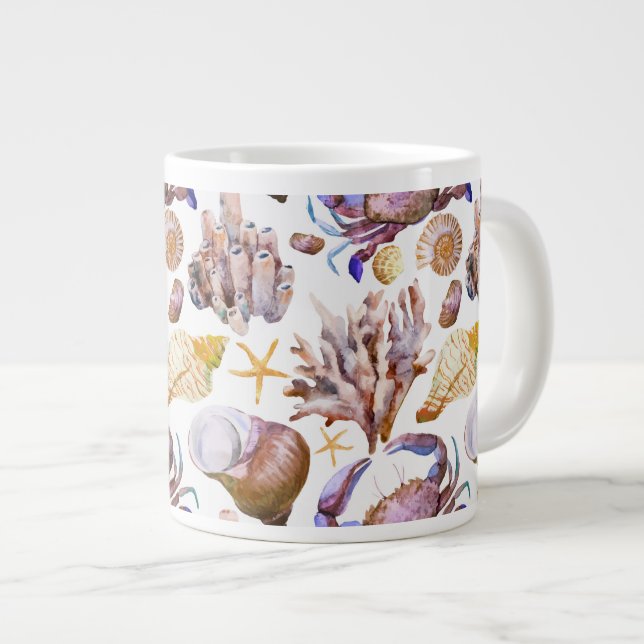 Watercolor Sea Life Pattern 4 Giant Coffee Mug (Front Right)