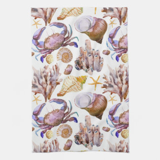 Watercolor Sea Life Pattern 4 Kitchen Towel