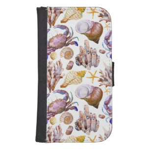 Watercolor Sea Life Pattern 4 Galaxy S4 Wallet Case