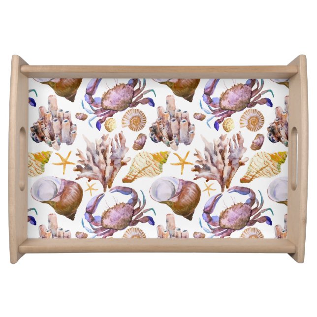 Watercolor Sea Life Pattern 4 Serving Tray (Front)