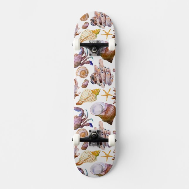 Watercolor Sea Life Pattern 4 Skateboard Deck (Front)