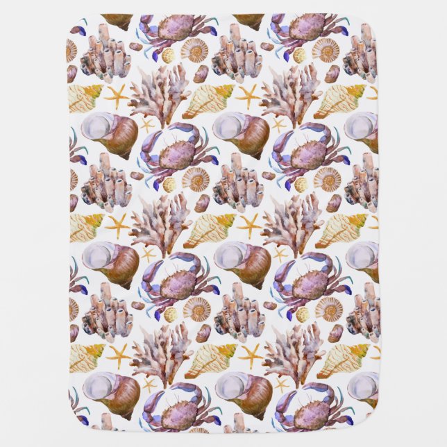 Watercolor Sea Life Pattern 4 Swaddle Blanket (Front)