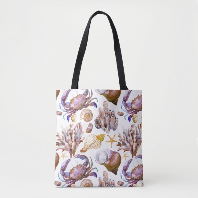 Watercolor Sea Life Pattern 4 Tote Bag (Front)