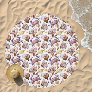 Watercolor Sea Life Pattern Beach Towel