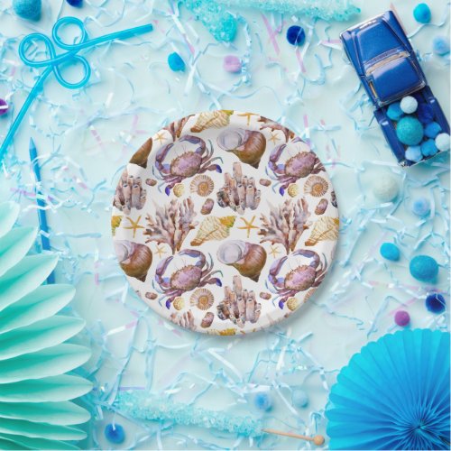 Watercolor Sea Life Pattern Paper Plates