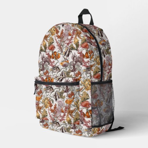 Watercolor Sea Life Pattern Printed Backpack