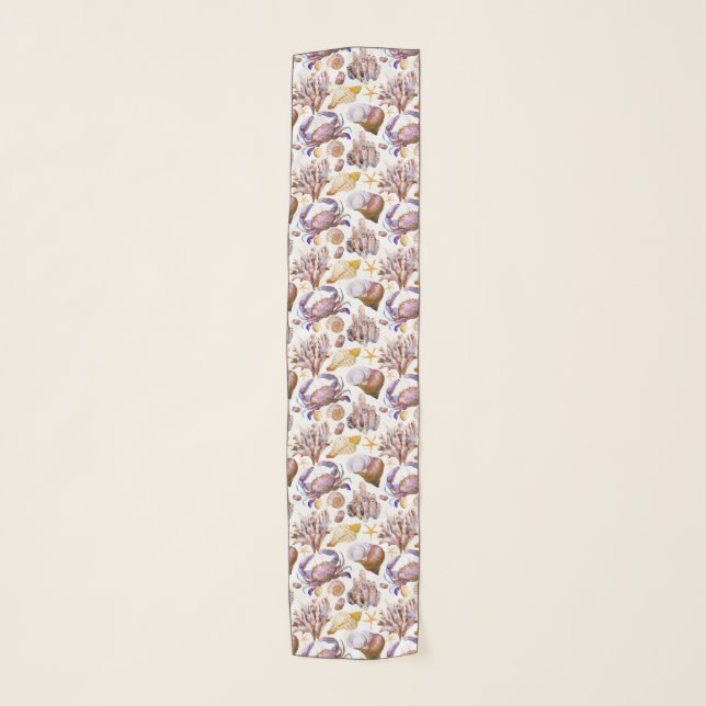 Watercolor Sea Life Pattern Scarf (Front)