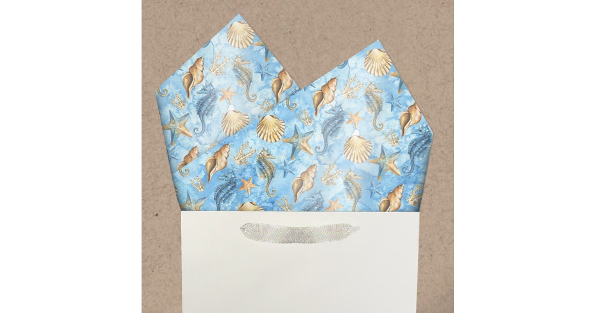 Watercolor Sea Life Pattern Shells Starfish Ocean Tissue Paper | Zazzle