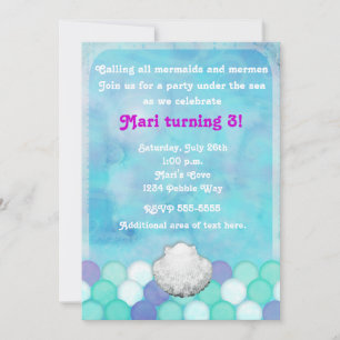 Watercolor Sea Mermaid Scales Shell Invitation