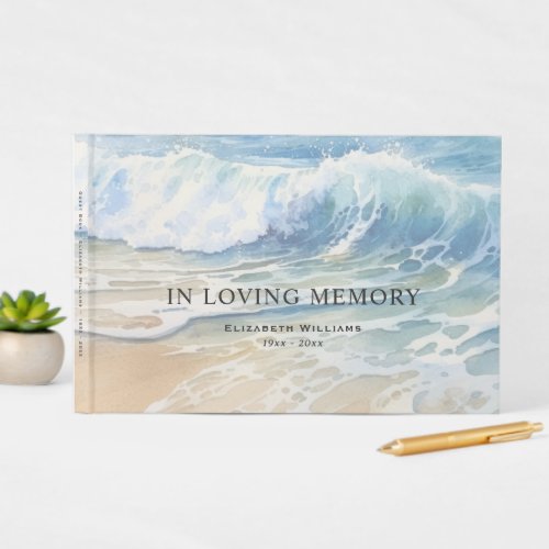 Watercolor Sea Ocean Waves Funeral Guest Book
