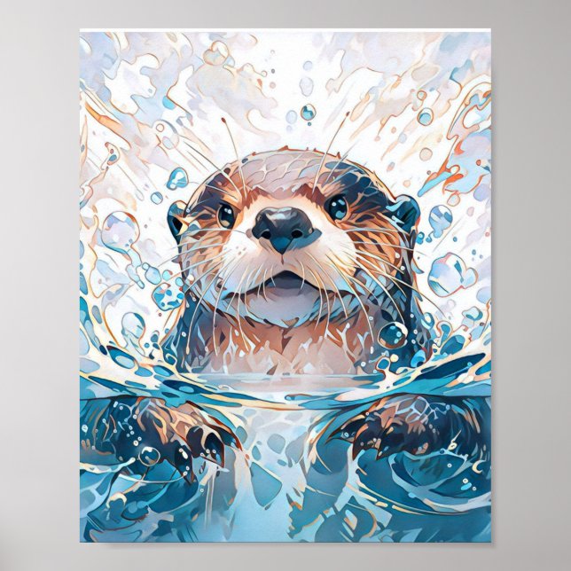 Watercolor Sea Otter Art Poster (Front)