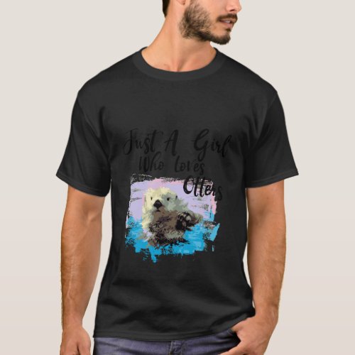 Watercolor Sea Otter Girl Who Loves Otters Hoodie T_Shirt