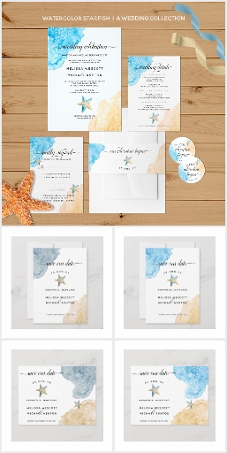 Watercolor Sea + Sand Beach Wedding Suite