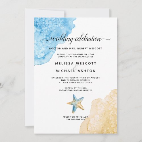 Watercolor Sea  Sand Modern Beach Event Wedding Invitation