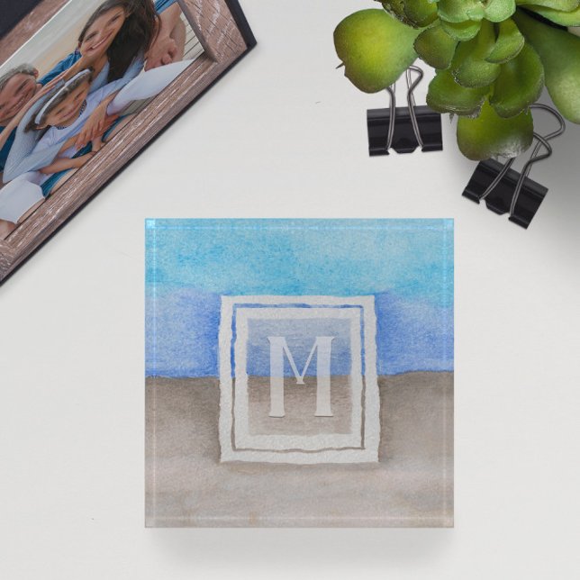 Watercolor Sea & Sand 🌊 Monogram  Paperweight (Watercolor Sea & Sand 🌊 Monogram Paperweight
)