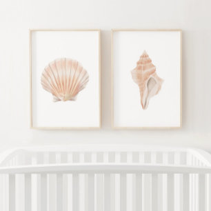 Watercolor Sea Shell Beach Decor Wall Art Sets