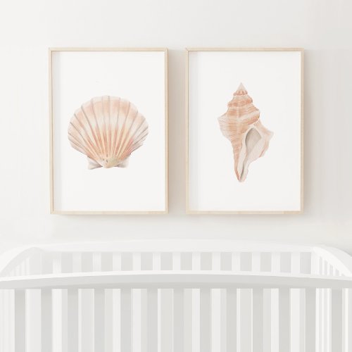 Watercolor Sea Shell Beach Decor Wall Art Sets