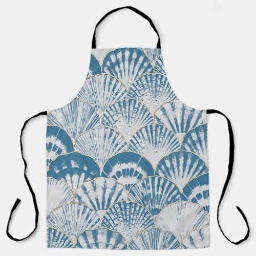 Watercolor sea shell japanese waves seamless patte apron