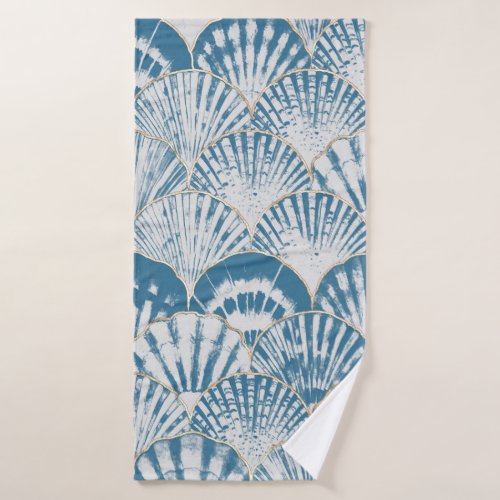 Watercolor sea shell japanese waves seamless patte bath towel