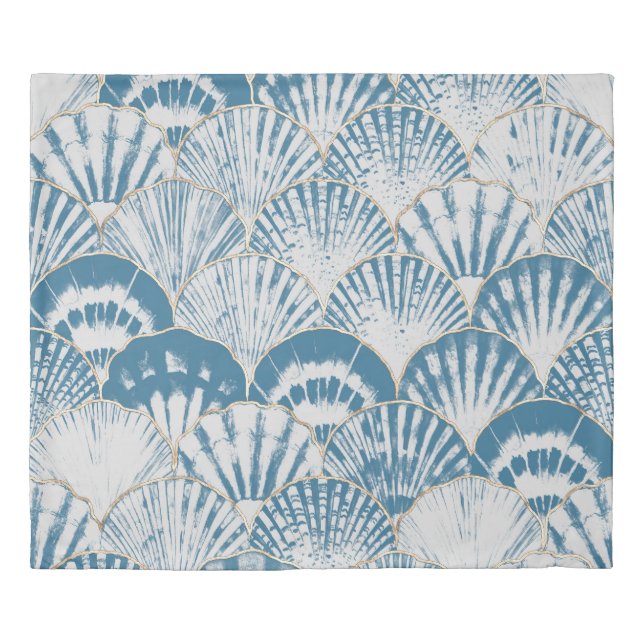 Watercolor sea shell japanese waves seamless patte duvet cover (Front)