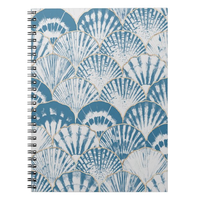 Watercolor sea shell japanese waves seamless patte notebook (Front)