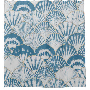 Watercolor sea shell japanese waves seamless patte shower curtain