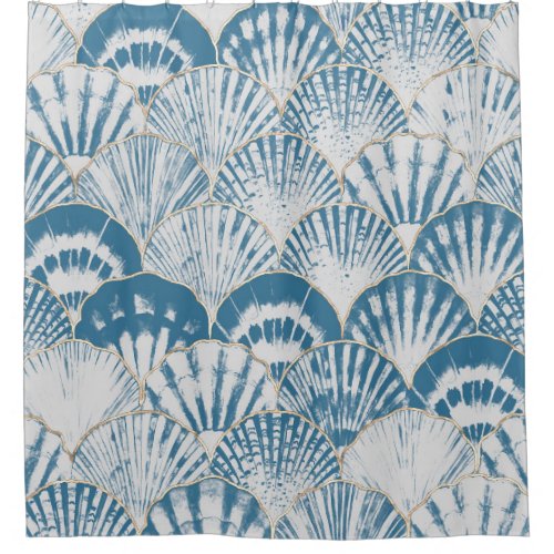 Watercolor sea shell japanese waves seamless patte shower curtain