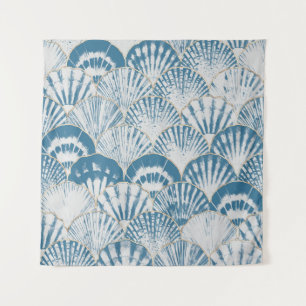 Watercolor sea shell japanese waves seamless patte tapestry