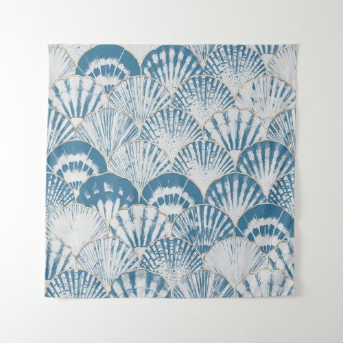 Watercolor sea shell japanese waves seamless patte tapestry
