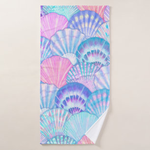 Watercolor sea shell seamless pattern. Hand drawn Bath Towel