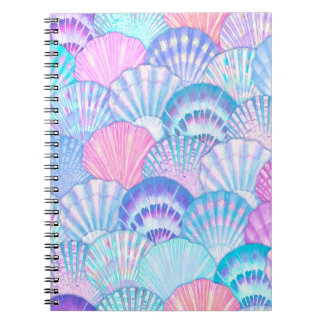 Watercolor sea shell seamless pattern. Hand drawn Notebook