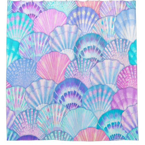 Watercolor sea shell seamless pattern Hand drawn  Shower Curtain