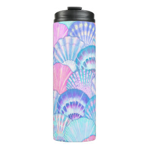 Watercolor sea shell seamless pattern. Hand drawn Thermal Tumbler