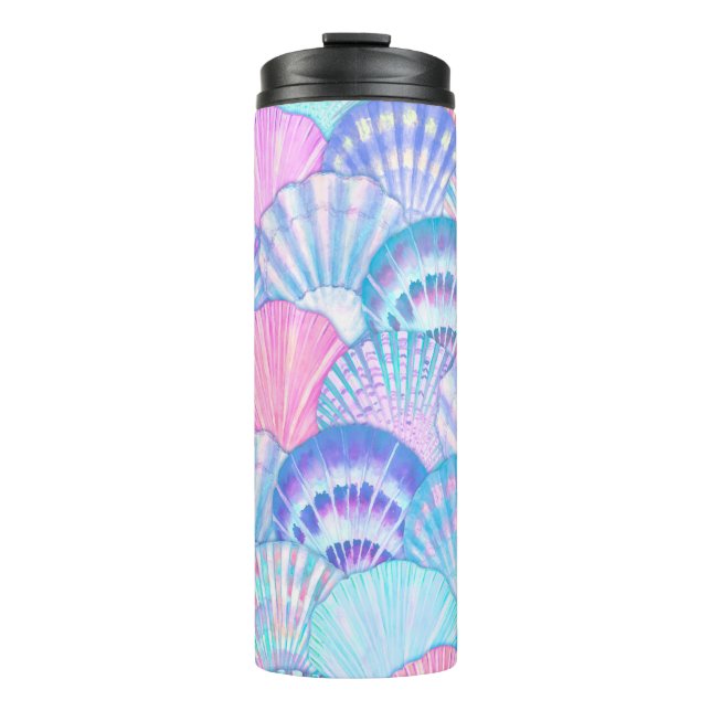 Watercolor sea shell seamless pattern. Hand drawn  Thermal Tumbler (Front)