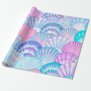Watercolor sea shell seamless pattern. Hand drawn  Wrapping Paper