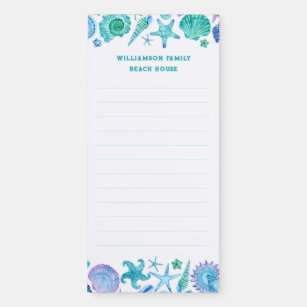 Watercolor Sea Shells and Starfish Beach House Magnetic Notepad
