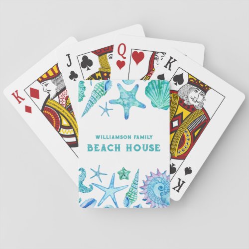 Watercolor Sea Shells and Starfish Beach House Playing Cards