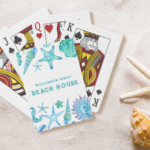 Watercolor Sea Shells and Starfish Beach House Poker Cards