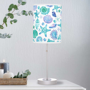 Watercolor Sea Shells and Starfish Pattern Table Lamp