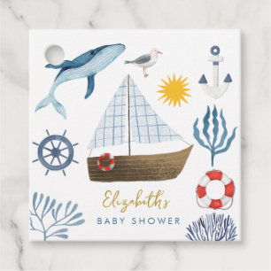 Watercolor Sea Ship,Sailor Whale Sea Baby Shower Favor Tags