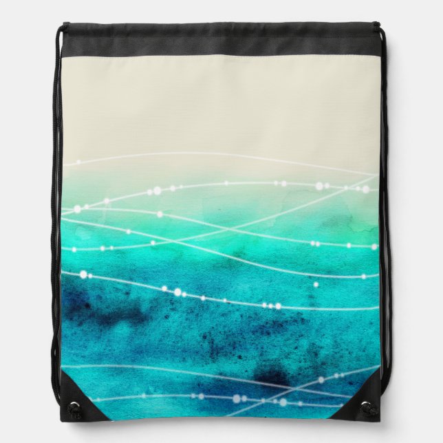 Watercolor sea sports beach blue drawstring bag (Front)