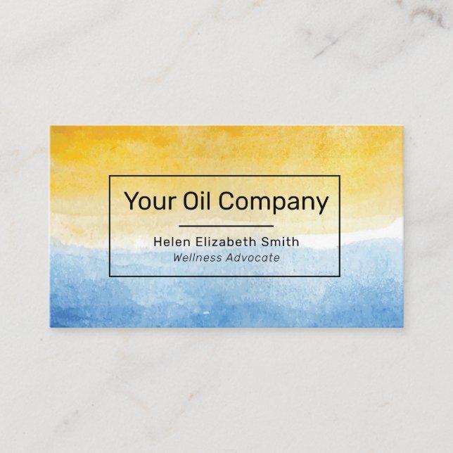 Watercolor Sea & Sun Landscape Essential Oils Business Card (Front)