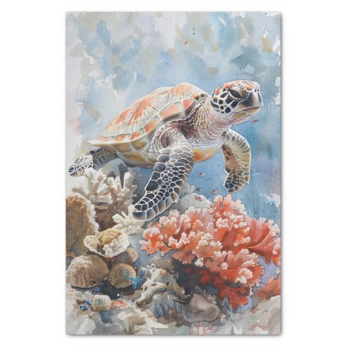 Watercolor Sea Turtle and Coral Decoupage Tissue Paper
