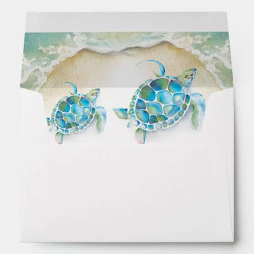 Watercolor Sea Turtle and Ocean Beach Envelope